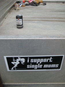 Another sterling bumper sticker, made even better by the Bundy and Coke can left in the tray of the ute.